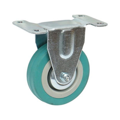 Rögzített kerék 75x21mm fék nélkül, kék tömör gumi, acél lemez 100x59mm 45kg