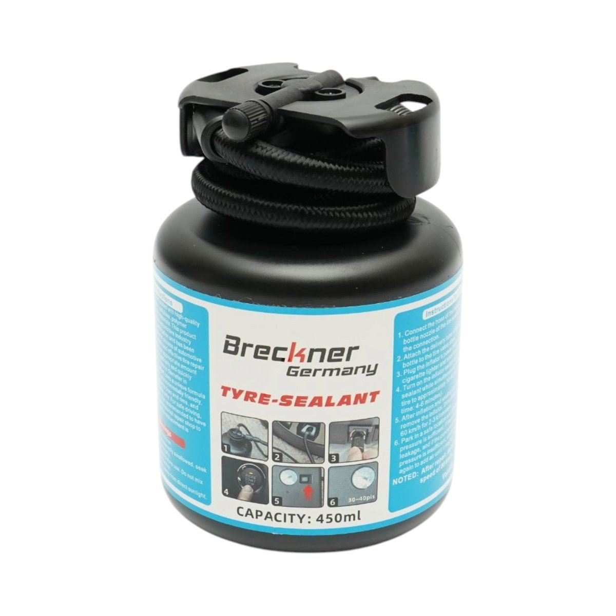 Gumiabroncs javítókészlet 12V kompresszorral és 450ml tömítőfolyadékkal Breckner Germany