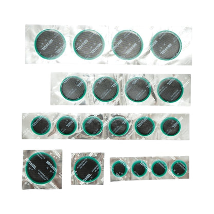 20 darabos vulkanizálási folt szett kerek 25mm, 32mm, 42mm, 50mm + 1 db 20ml ragasztó tubus Michel belső tömlőhöz