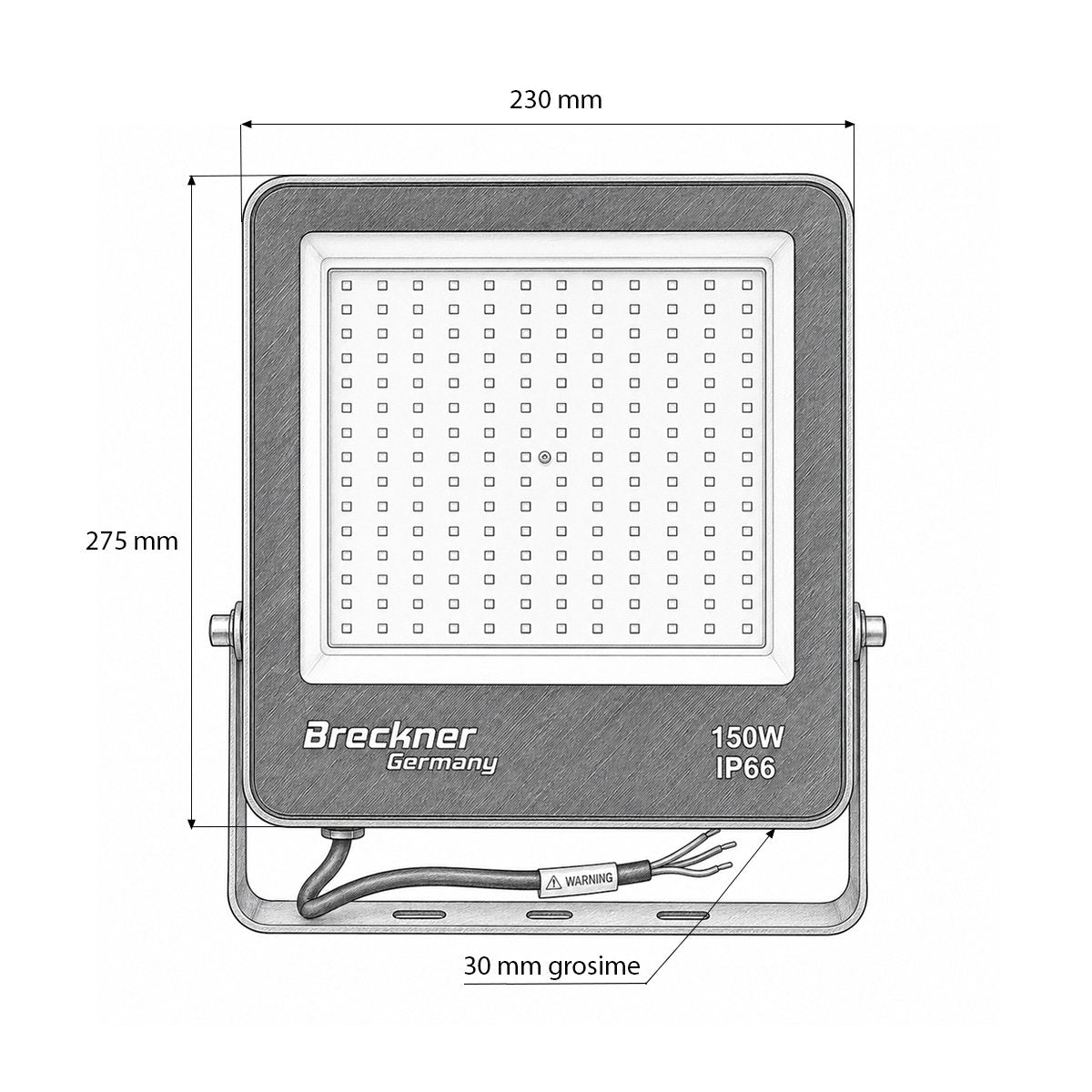 LED Reflektor 150W, 220V, 6500K, 13500lm Flood típus 275x230x30mm IP66 Breckner Germany