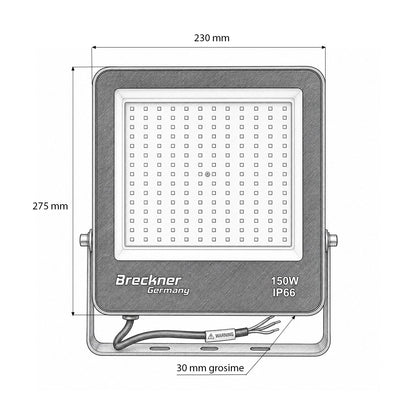 LED Reflektor 150W, 220V, 6500K, 13500lm Flood típus 275x230x30mm IP66 Breckner Germany