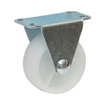 Rögzített kerék 40x17mm fék nélkül, fehér polipropilén, acél lemez 46x24mm 20kg