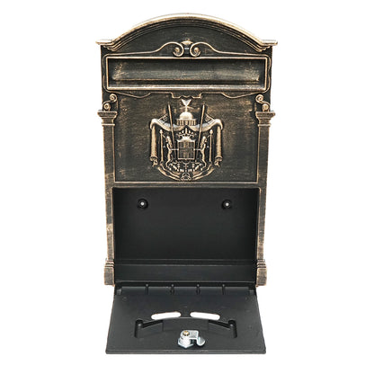 Antik aranyozott postaláda 410X260X90mm 2 kulccsal és rögzítő tartozékokkal