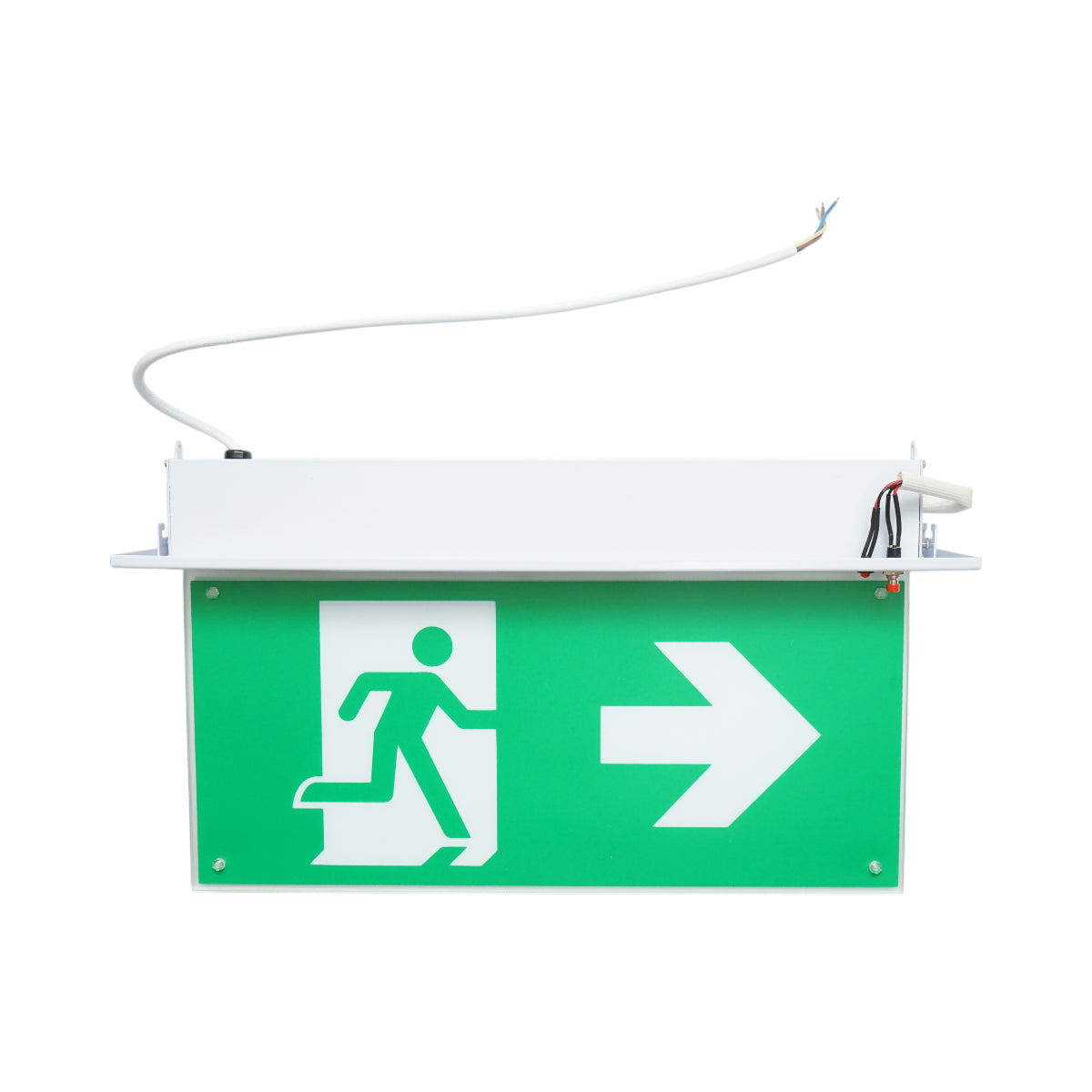 EXIT LED vészjelzés lámpa 220V, 3W, Li-ion 1800mAh akkumulátor, beépített szerelés, 3 órás üzemidő IP20