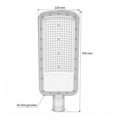 LED közúti világítólámpa 200W, 100-265V, 6500K, 24000lm oszlopra szerelhető 550x220x65mm IP65 Breckner Germany