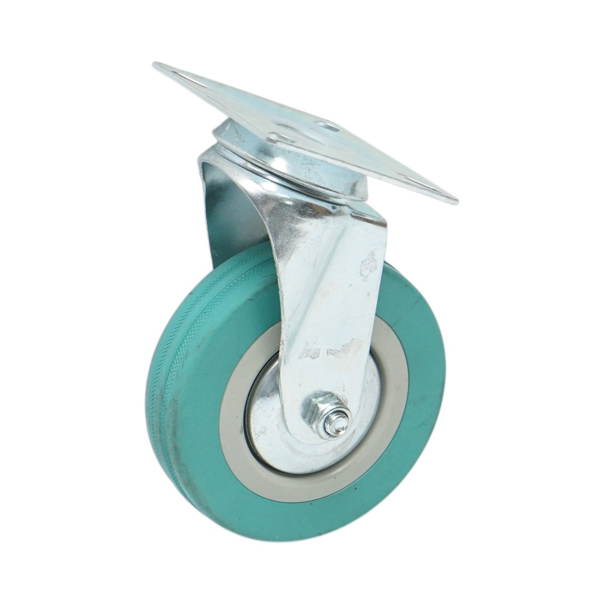 Forgó kerék 100x26mm fék nélkül, kék tömör gumi, 75x75mm acél lemez 55kg