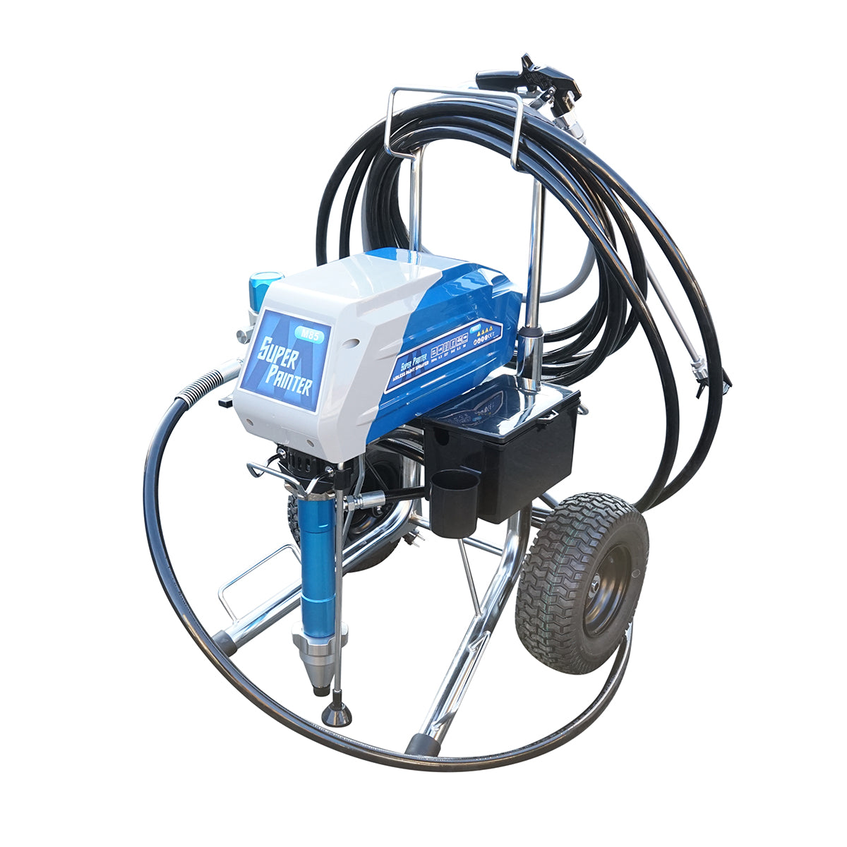 Professzionális airless festékszóró szivattyú dugattyúval és kefe nélküli motorral 4,5 kW, 220 V, 8,5 l/perc áramlás, 517-es fúvóka, maximális nyomás 227 bar M85