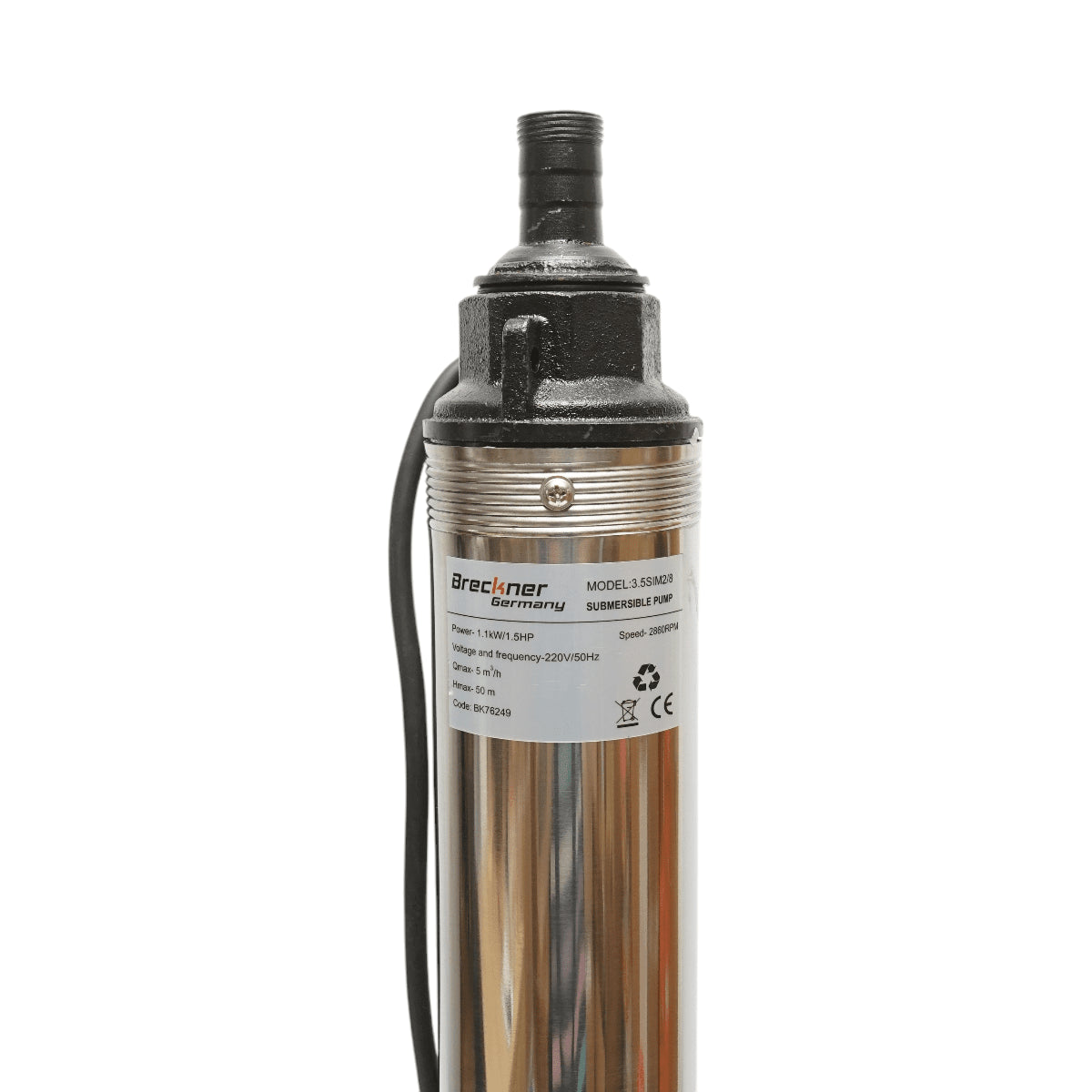 Búvárszivattyú D100mm, 1100W, 220V, áramlási sebesség 5 m3/h, H50m, fordulatszám 2860 rpm Breckner Germany