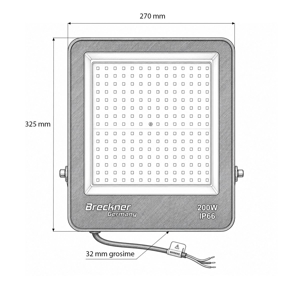 LED Reflektor 200W, 220V, 6500K, 18000lm Flood típus 325x270x32mm IP66 Breckner Germany