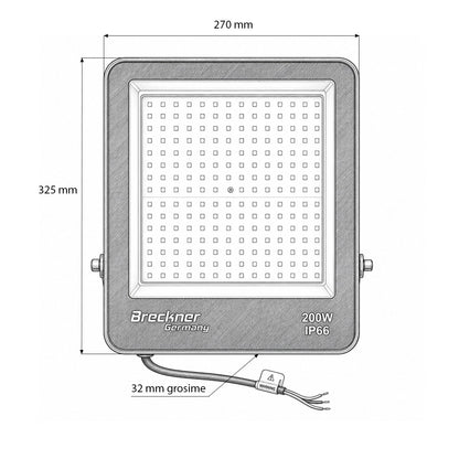 LED Reflektor 200W, 220V, 6500K, 18000lm Flood típus 325x270x32mm IP66 Breckner Germany