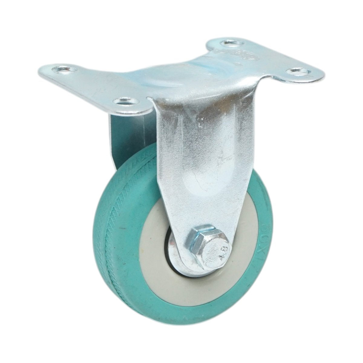 Rögzített kerék 50x16mm fék nélkül, kék tömör gumi, 65x50mm acél lemez 27kg