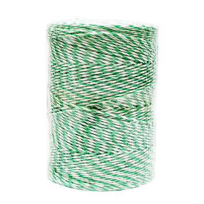 Fehér-zöld huzal tekercs 2.5mm fi 2.5mm fém betét 4x0.2mm SS, ellenállás 7 Ohm/m, 500m elektromos kerítés Breckner Germany