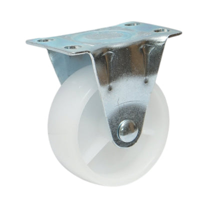 Rögzített kerék 65x23mm fék nélkül, fehér polipropilén, acél lemez 70x44mm 35kg