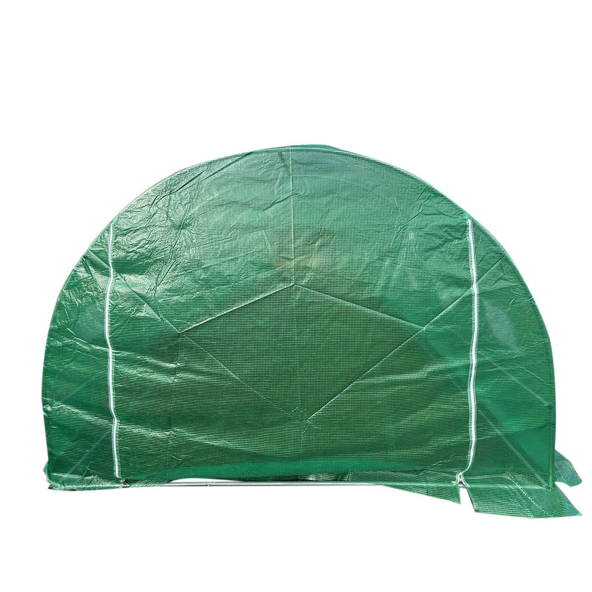 Kerti fóliasátor 800x300x200cm öntözőrendszerrel, zöld PE fólia 140g/mp UV hálóval, 16 ablak, 2 ajtó, 25mm horganyzott acélcső.