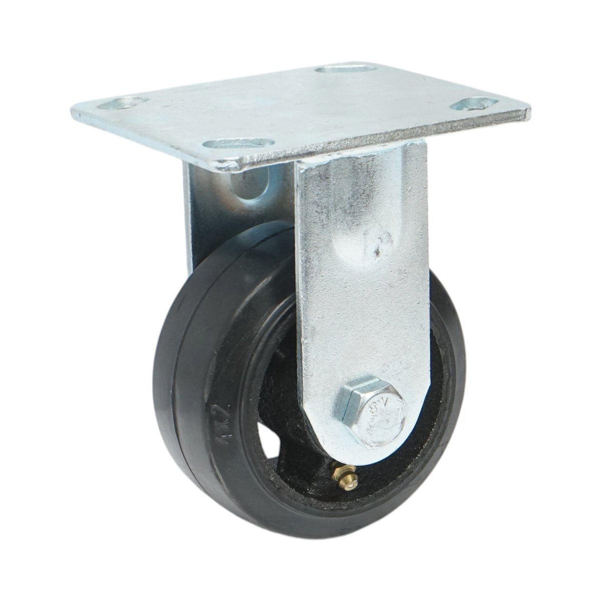 Rögzített ipari kerék 100x50mm fék nélkül, fekete tömör gumi, 115x100mm acéllemez 100kg