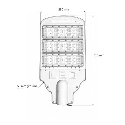 LED közúti világítás lámpa 150W, 100-265V, 6500K, 19500lm oszlopra szerelhető 510x280x50mm IP66 Breckner Germany