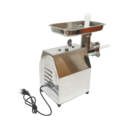 Elektromos húsdaráló rozsdamentes acél 1600W, 220V, 150 kg/h kapacitás, kolbászadapter, 1 szita és 1 kés mellékelve 380x210x415mm