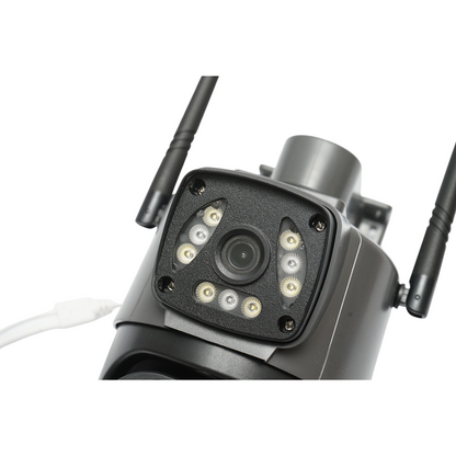 4MP 1080P, P2P WIFI 2.4GHz, PTZ kettős objektíves megfigyelő kamera mozgásérzékelővel, emberérzékeléssel és V380 Pro alkalmazással.