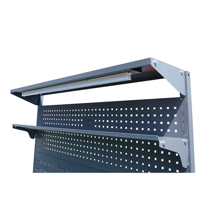 Asztal, műhely munkapad 220V-os csatlakozóval, perforált panellel és LED világítással 1500x750x800+1000mm