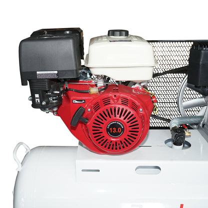 200 literes szíjhajtású légkompresszor, kompresszor 13 LE-s benzinmotor, maximális nyomás 8 bar, levegőbeömlési térfogat 600 l/perc Breckner Germany