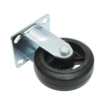 Rögzített ipari kerék 125x50mm fék nélkül, fekete tömör gumi, 115x100mm acél lemez 130kg
