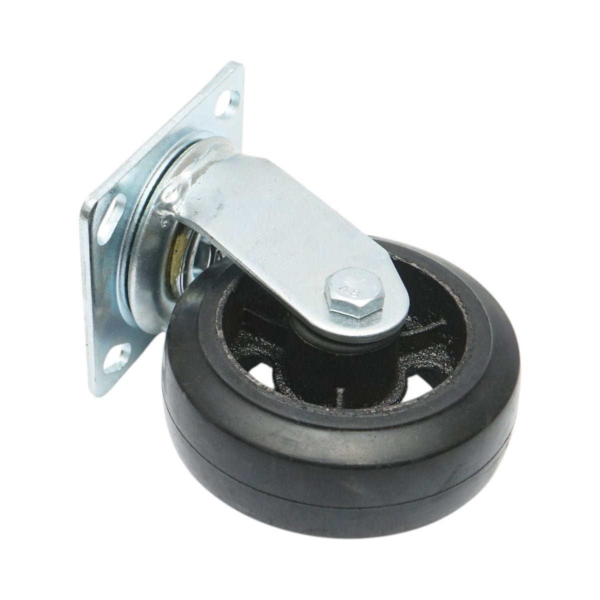 Ipari forgókerék 125x50mm fék nélkül, fekete tömör gumi, acél lemez 115x100mm 130kg