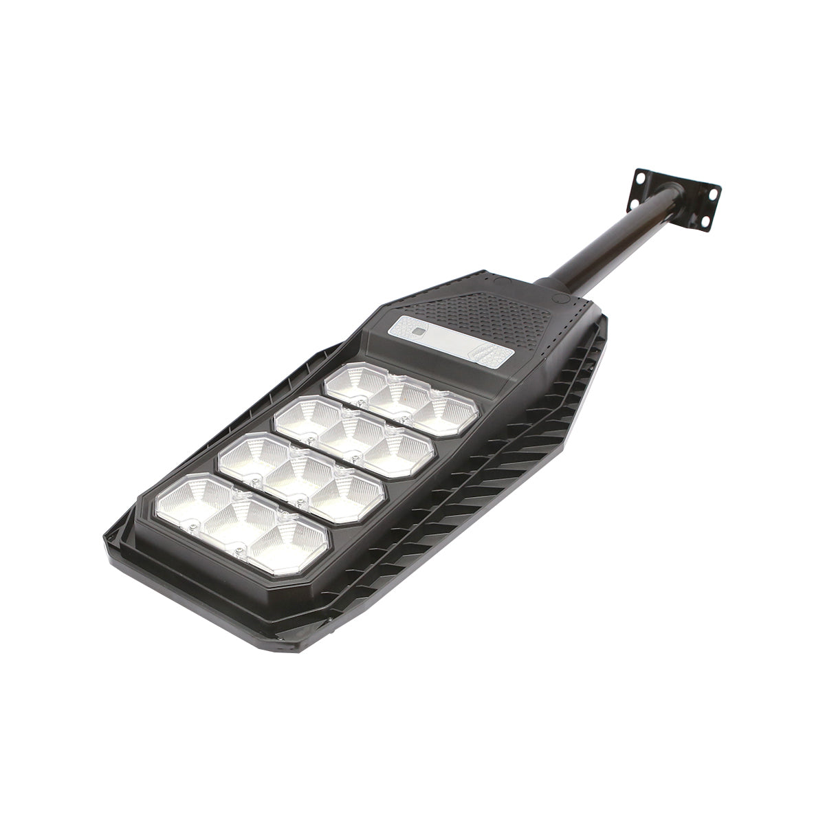 Napelemes LED-es közvilágítási lámpa 200W, 6500K, IP65, napelemmel, mozgásérzékelővel és oszlopra szerelhető Breckner Germany