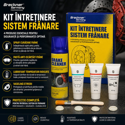 Féksystem karbantartási készlet Breckner Germany fékspray, csikorgásgátló paszta, magas hőmérsékletű kenőanyag és féknyereg vazelin