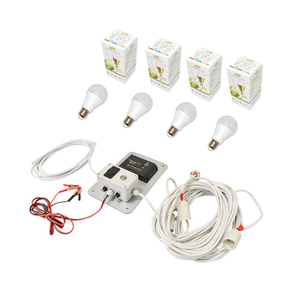 Napelem szett 50W monokristályos fotovoltaikus napelem 670x540x30mm 12-24V foglalat öngyújtó 4 izzóval 9W Breckner Germany