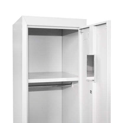 Fém dupla fém dupla fém gardróbszekrény szekrény szürke, biztonsági ajtóval, 2 polccal, rúddal, tükörrel és szellőzővel 1800x450x380mm Breckner Germany