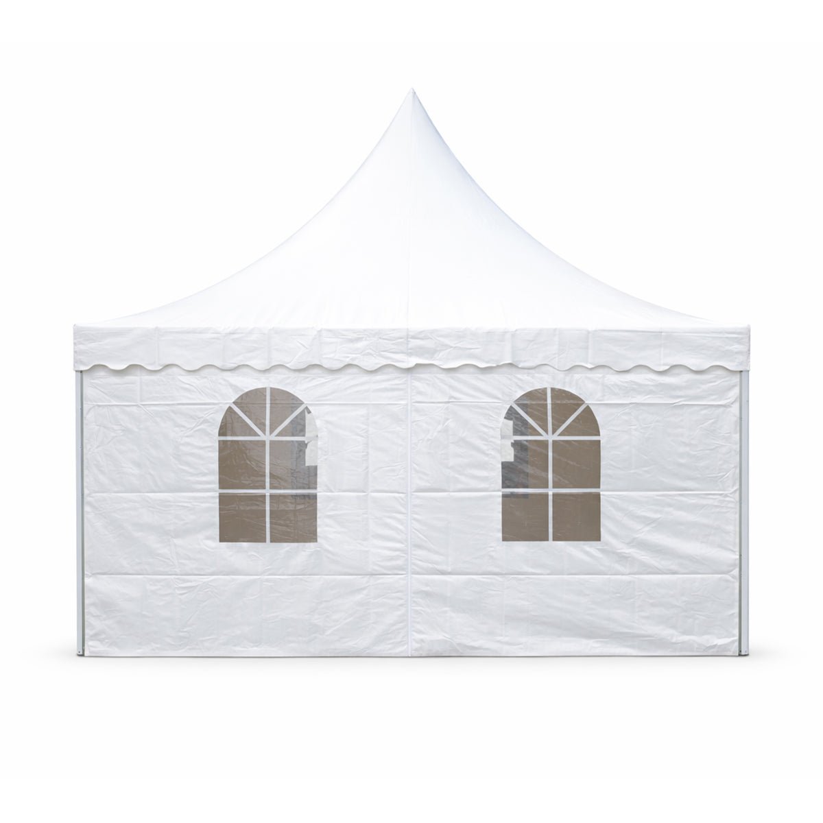 Pagoda típusú eseménysátor pavilon 5x5m, fehér UV-álló vízálló, PVC 750g/m2 tetőzet, acél-alumínium keret 48x48x2.5mm