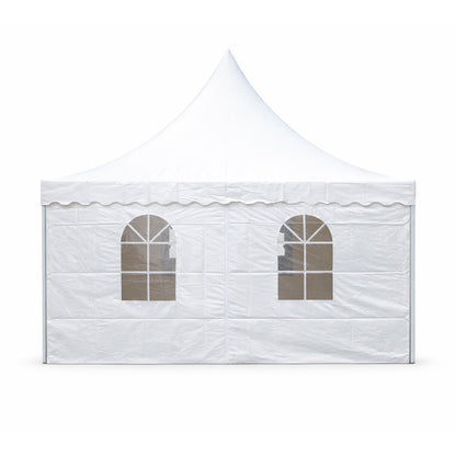 Pagoda típusú eseménysátor pavilon 5x5m, fehér UV-álló vízálló, PVC 750g/m2 tetőzet, acél-alumínium keret 48x48x2.5mm