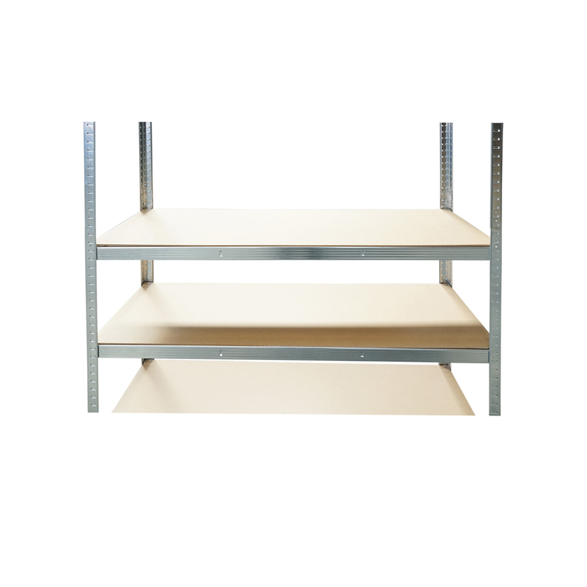 Salgó polc, fém polc, 5 MDF polccal, 180x120x40cm, 250kg/polc, csavar nélküli szerelés, horganyzott