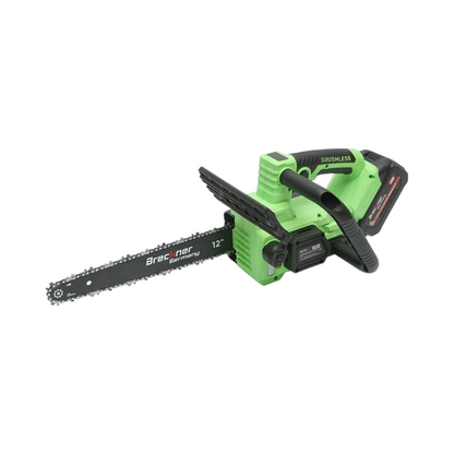 Professzionális elektromos láncfűrész 2 darab 20V, 4Ah Li-ion akkumulátorral, brushless motor, LED digitális kijelző, 12 inch (300mm) lánc Breckner Germany
