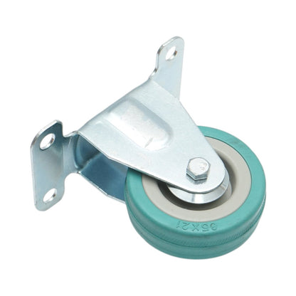 Rögzített kerék 65x19mm fék nélkül, kék tömör gumi, acél lemez 100x59mm 35kg