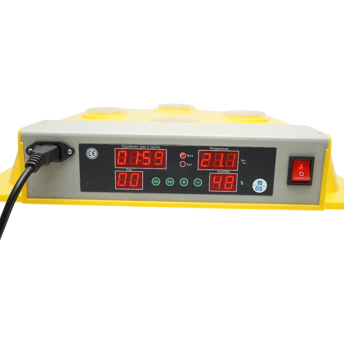 Automatikus keltető 48 tojás 80W, 12V-220V, automatikus forgatással, hőmérséklet-szabályozással, páratartalom szabályozással, digitális kijelzővel.