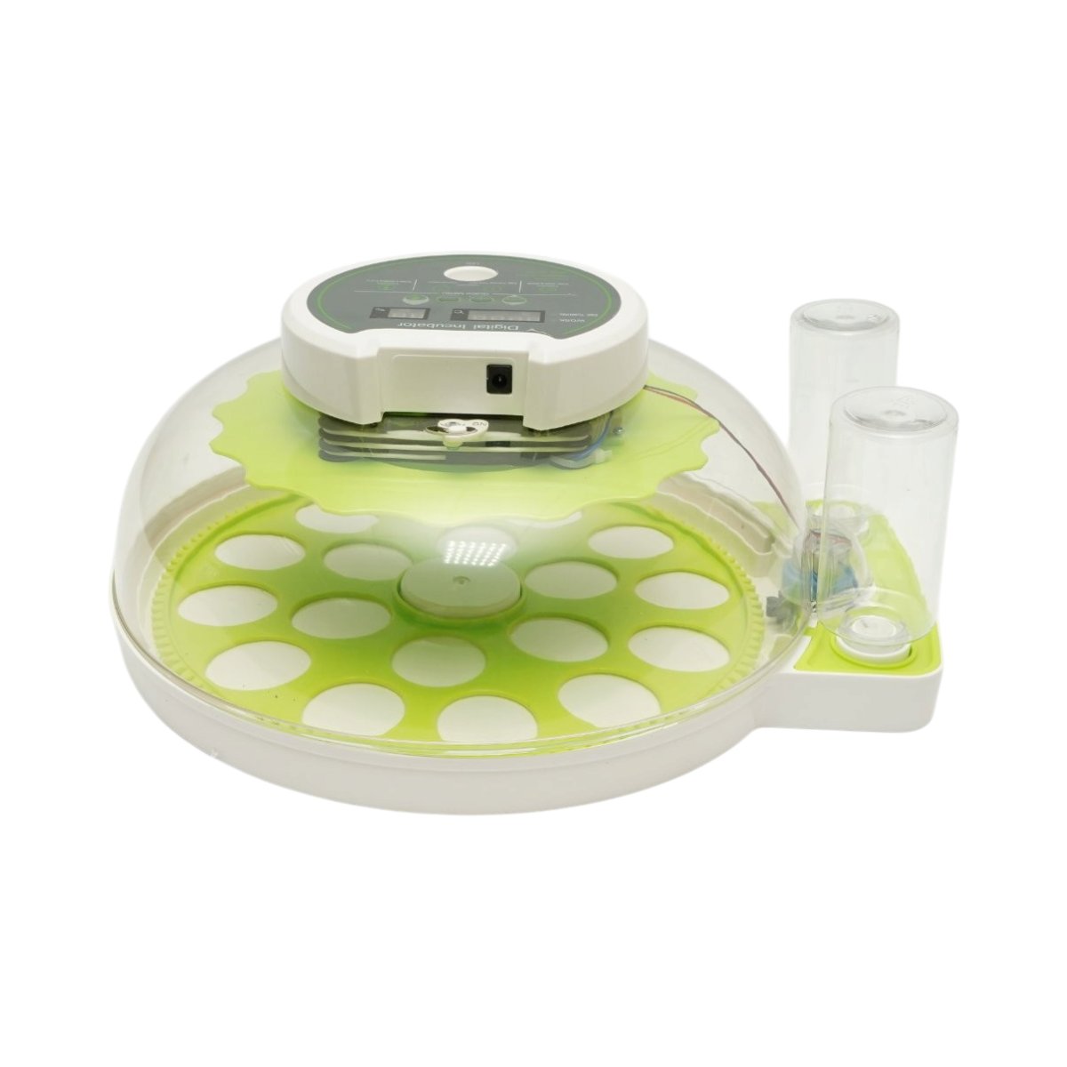 Automata tojásinkubátor, keltető gép 18 tojáshoz 60W, 12V-220V, automata fordítás, LED ovoszkóp, hőmérséklet-szabályozás, páratartalom, digitális kijelző, riasztás
