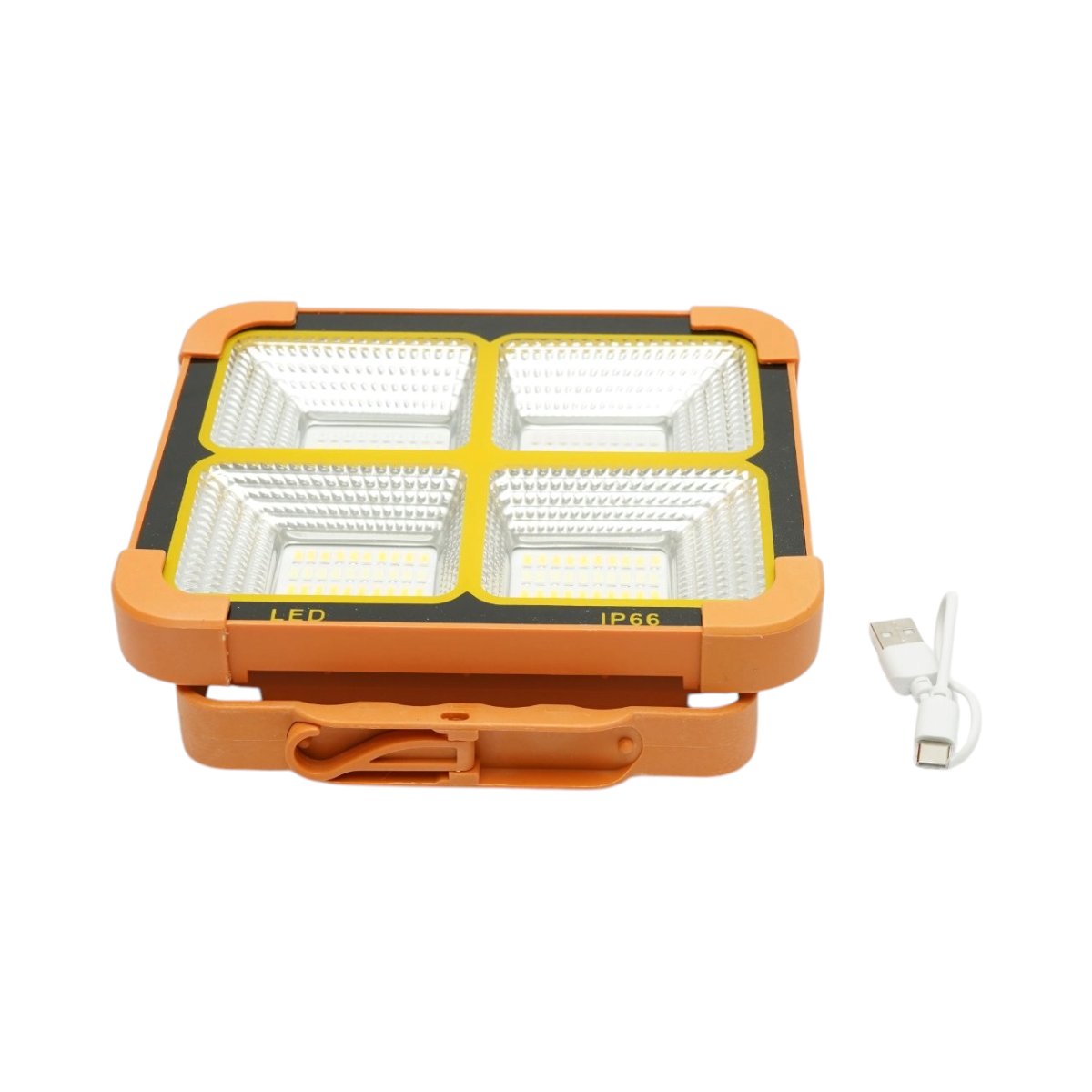 Hordozható LED reflektor 100W napelemes panellel 1.5W, 3600mAh akkumulátor, 6 világítási mód, mágnes, karabiner, USB Power Bank 210x170x55mm Breckner Germany