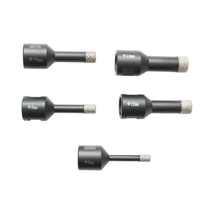5 darabos gyémántozott fúró készlet 6, 8, 10, 12, 14mm, M14 belső menet kerámia lapokhoz, márványhoz, granithoz Breckner Germany