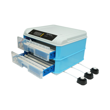 Automata tojásinkubátor, keltető gép 128 tojás 80W, 12V-220V, automata forgatás, LED ovoszkóp, hőmérséklet-szabályozás, páratartalom, digitális kijelző, riasztás