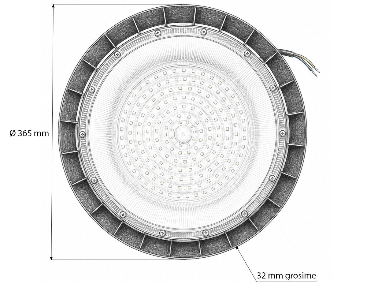 Breckner Germany UFO High-Bay 200W LED ipari lámpa, 100-265V, 6500K, 24000lm csarnokokhoz, raktárakhoz 365x32mm IP65