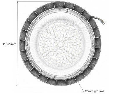 Breckner Germany UFO High-Bay 200W LED ipari lámpa, 100-265V, 6500K, 24000lm csarnokokhoz, raktárakhoz 365x32mm IP65