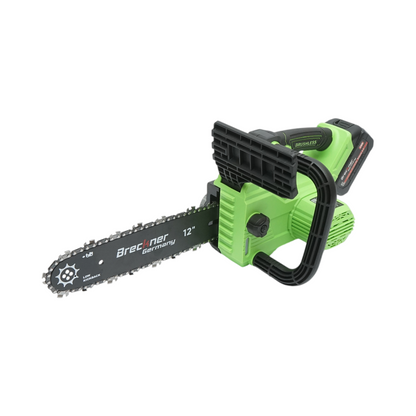 Professzionális elektromos láncfűrész 2 darab 20V, 4Ah Li-ion akkumulátorral, brushless motor, LED digitális kijelző, 12 inch (300mm) lánc Breckner Germany