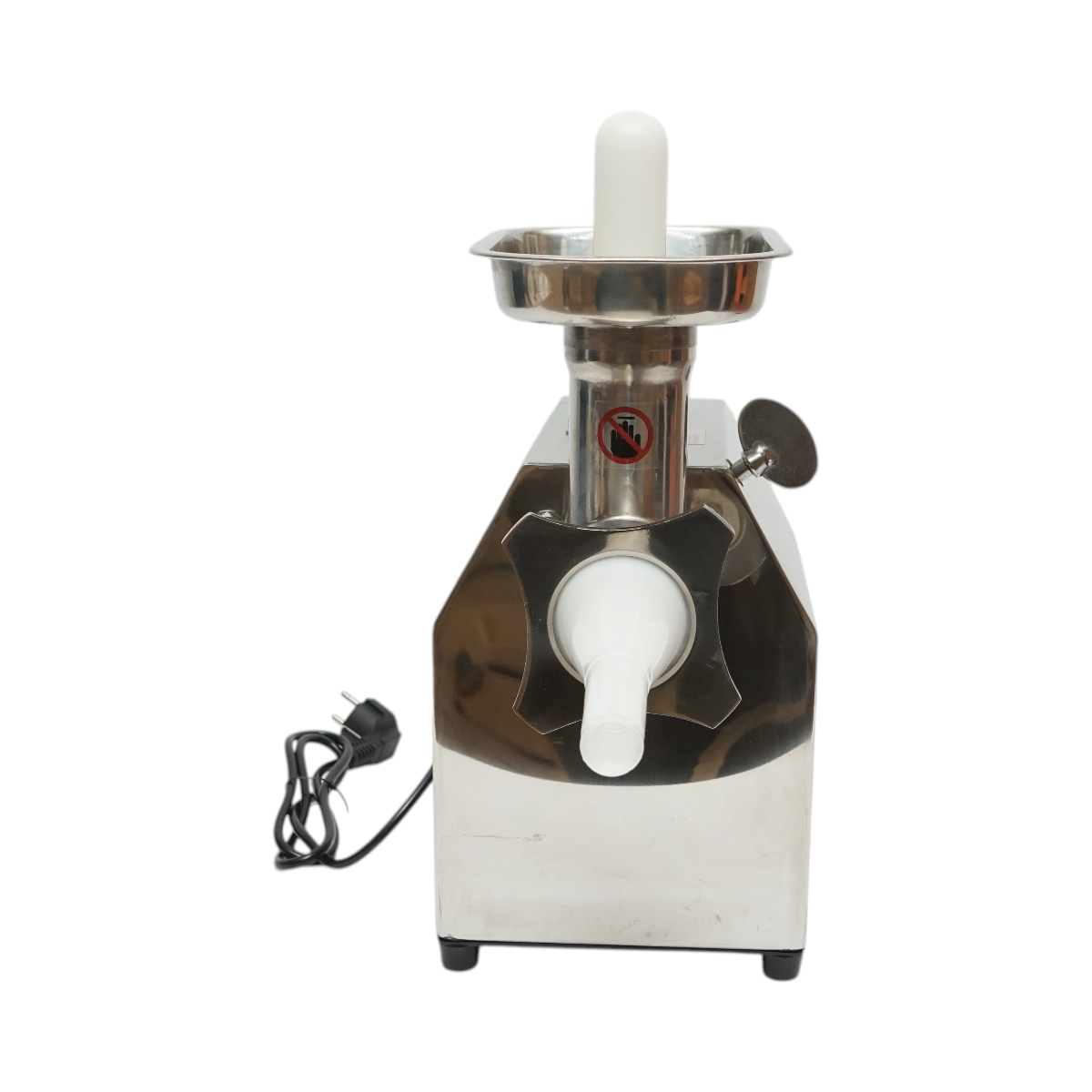 Elektromos húsdaráló rozsdamentes acél + acél 1200W, 220V, 100 kg/h kapacitás, kolbászadapter, 1 szita és 1 kés mellékelve 340x185x365mm
