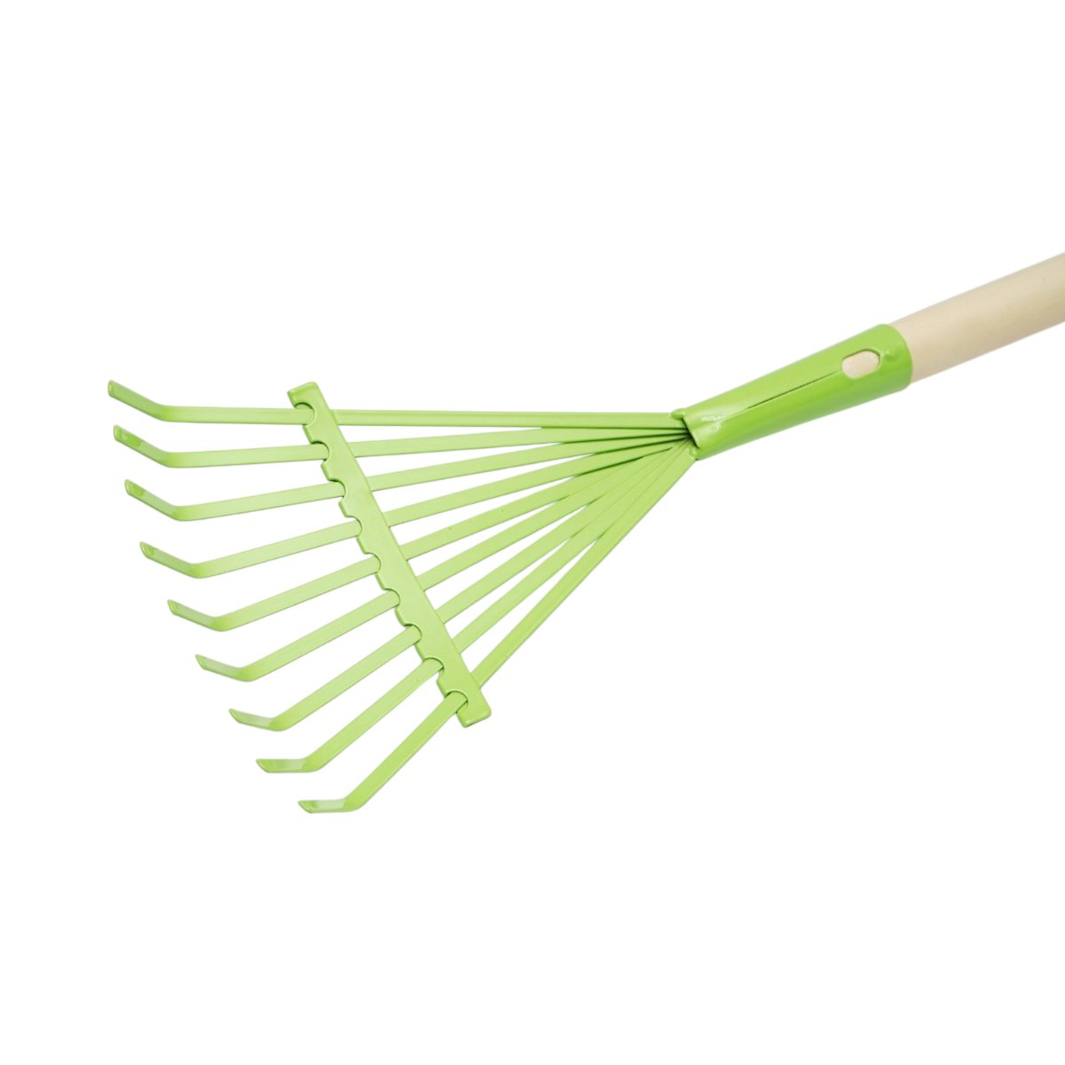 Breckner Germany fém levelseprű 9 fogú, fa nyéllel 510mm, teljes hossz 700mm