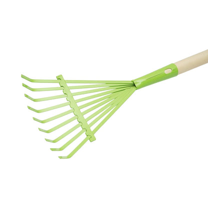 Breckner Germany fém levelseprű 9 fogú, fa nyéllel 510mm, teljes hossz 700mm