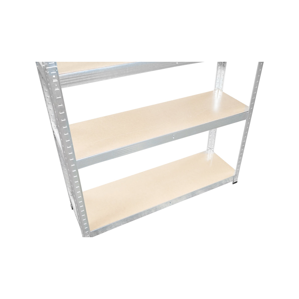 Salgó polc, fém polc, 5 MDF polccal, 180x100x35cm, 250kg/polc, csavar nélküli szerelés, horganyzott