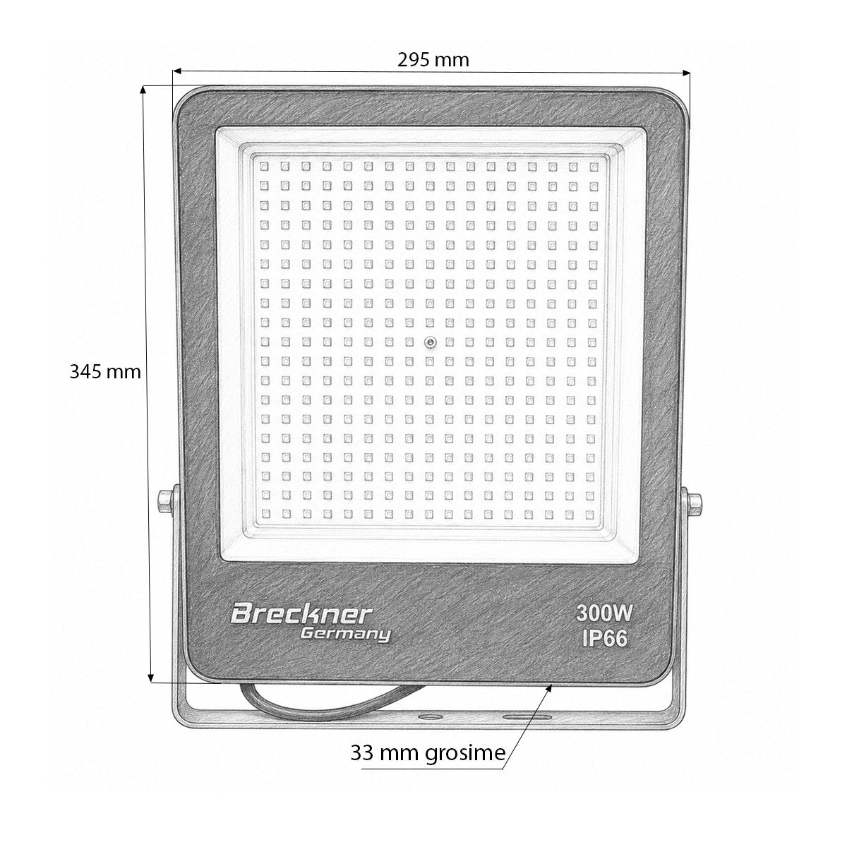 LED Reflektor 300W, 220V, 6500K Flood típus 345x295x33mm IP66 Breckner Germany