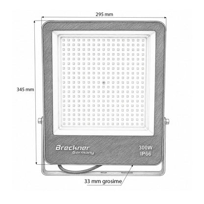 LED Reflektor 300W, 220V, 6500K Flood típus 345x295x33mm IP66 Breckner Germany