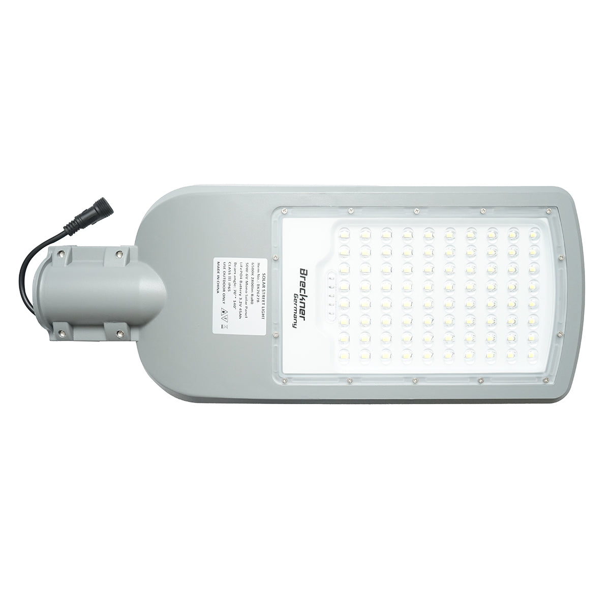 2800LM, 6500K LED utcai lámpa 50W-os napelemmel, 45Ah LiFePO4 akkumulátorral, távirányítóval, IP65 oszlopra szerelhető